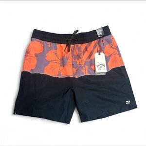 Billabong Men's Floral Black and Orange Board Shorts